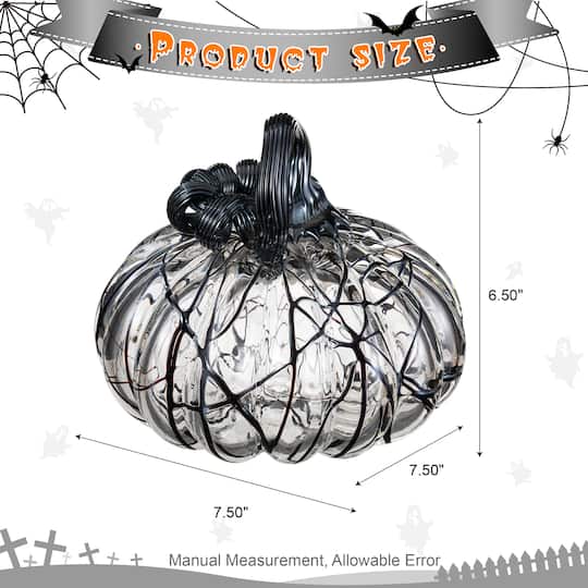 Glitzhome® 7.5" Halloween Abstract Black and White Glass Pumpkin
